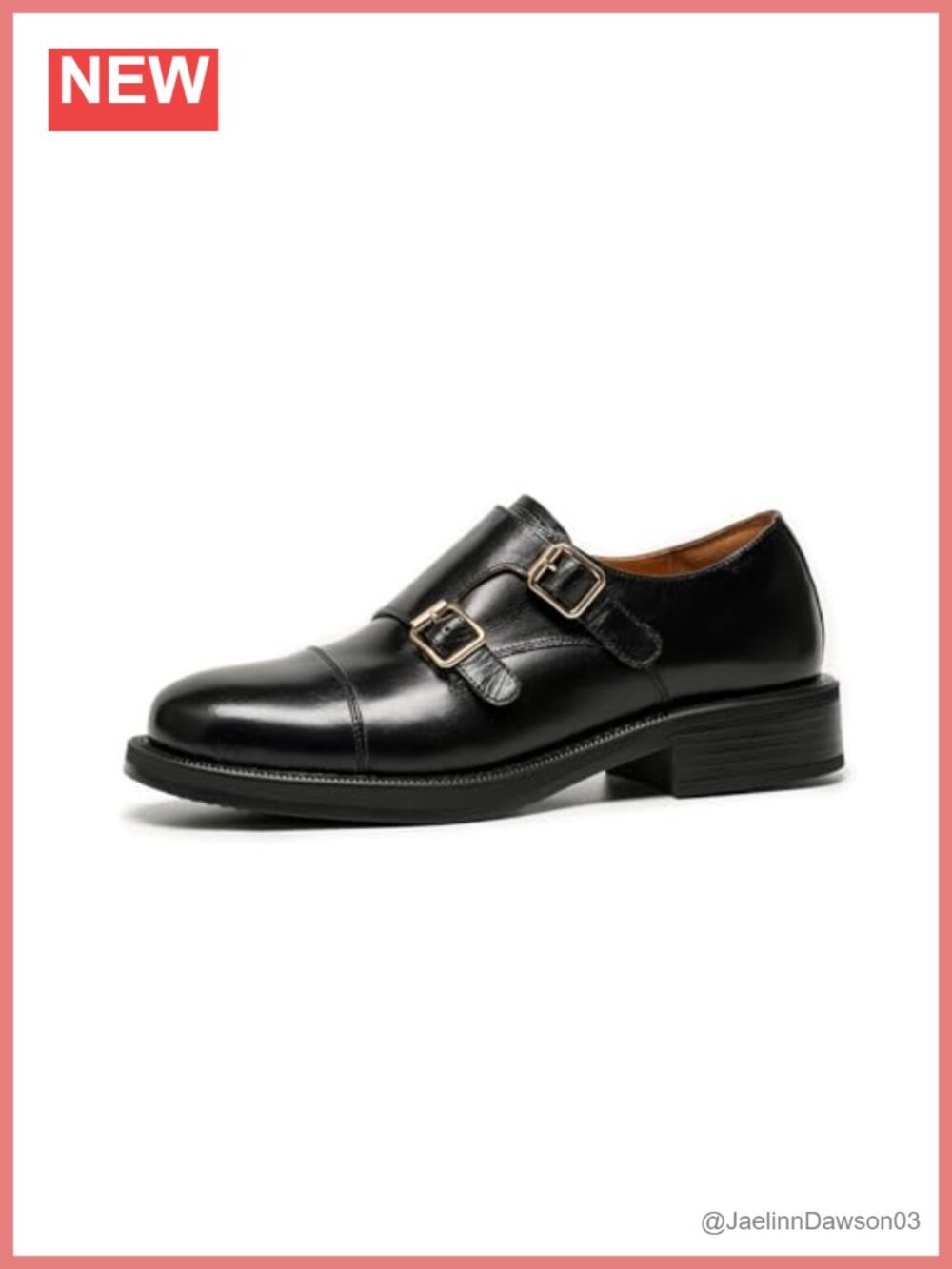 Women's Calfskin Leather Monk Strap Loafers Cap Toe Business Shoes